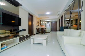 Living room - Modern 2BR Apartment at Kemang Village By Travelio (Jakarta)