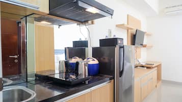 Chambre | Coin cuisine privé | Réfrigérateur, plaque de cuisson, lave-vaisselle, bouilloire électrique