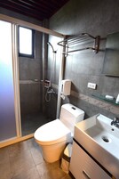 Shower, free toiletries, hair dryer, slippers