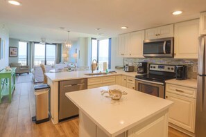 Fridge, microwave, dishwasher, coffee/tea maker