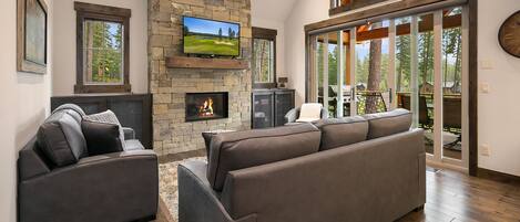 Télévision, cheminée, jeux vidéo, lecteur de DVD