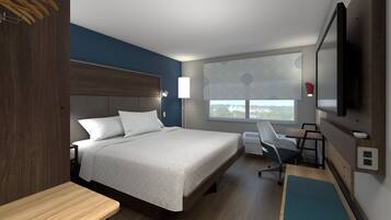 Een bureau, een laptopwerkplek, een strijkplank/strijkijzer, gratis wifi