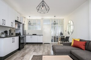 Fridge, microwave, stovetop, electric kettle