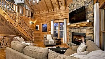 Smart TV, fireplace, DVD player, books