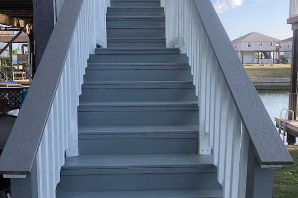 Light Switches for Upper & Lower Deck on Post at bottom of stairs