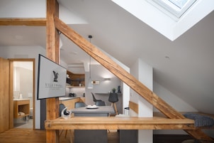 Deluxe Attic Apartment (Apt.9) | Living area | 41-inch LCD TV with cable channels, TV