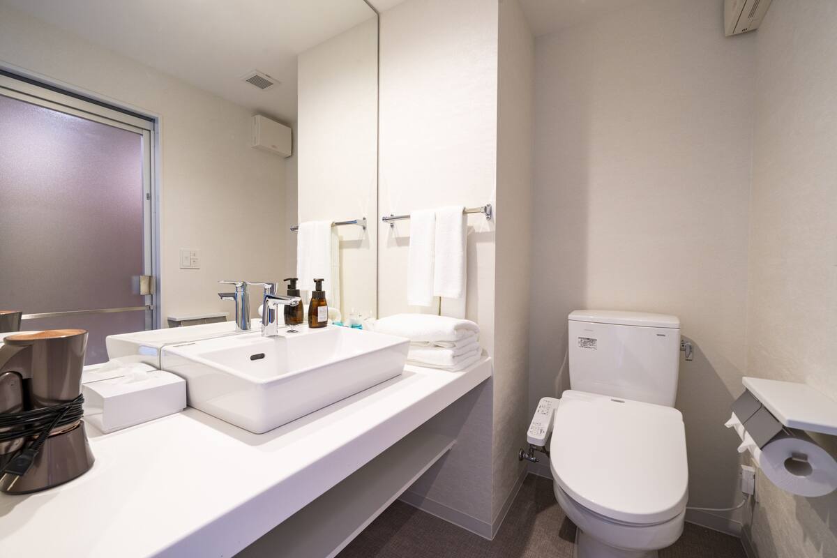 free toiletries, hair dryer, slippers, electronic bidet