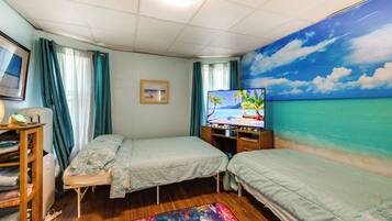 2 bedrooms, iron/ironing board, travel crib, internet