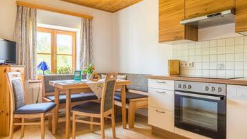 Apartment, 1 Schlafzimmer (Morgensonne) | Eigene Küche | Kühlschrank, Mikrowelle, Ofen, Herdplatte