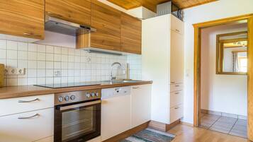 Apartment, 1 Schlafzimmer (Morgensonne) | Eigene Küche | Kühlschrank, Mikrowelle, Ofen, Herdplatte