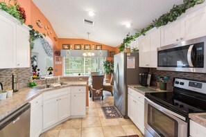 Fridge, microwave, dishwasher, coffee/tea maker