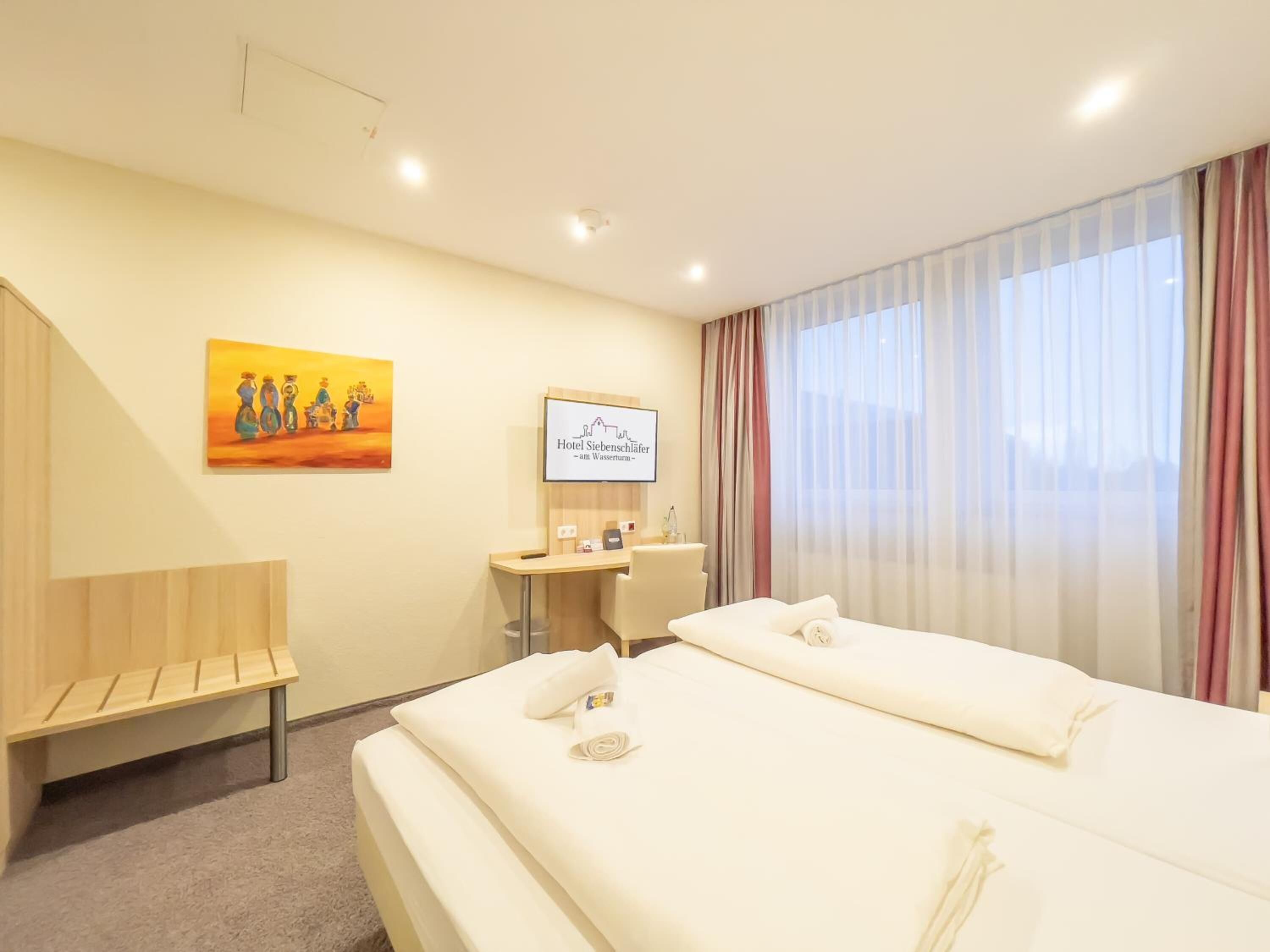 1 bedroom, desk, laptop workspace, blackout curtains