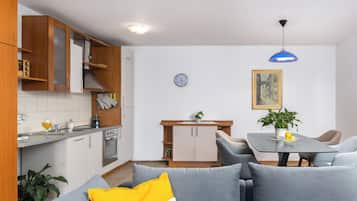 Deluxe Apartment, 1 King Bed with Sofa bed, Terrace, Sea View | Private kitchen