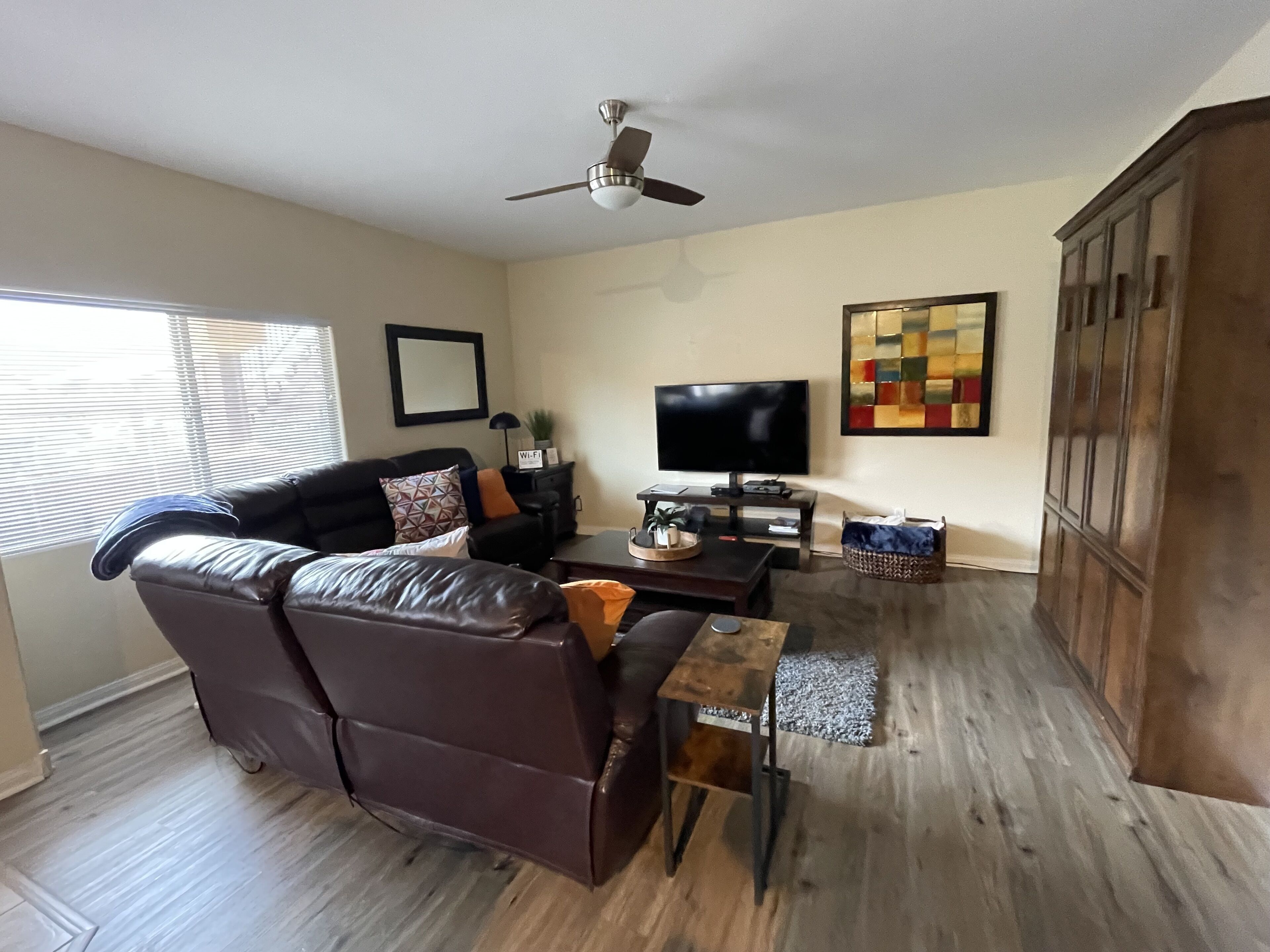 Smart TV, DVD player, books, video library