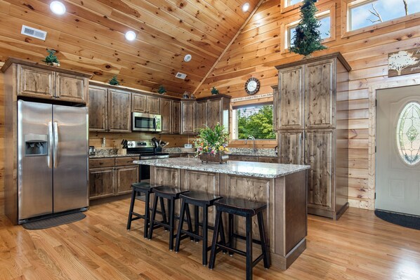 Cabin (All About The View) | Private kitchen | Fridge, microwave, oven, stovetop - All About The View by Jackson Mountain Homes (Gatlinburg)