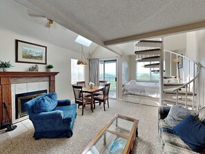 Studio, Multiple Beds, Balcony, Mountain View (The Summit - No Pets Allowed) | Living area | 32-inch TV with cable channels, fireplace