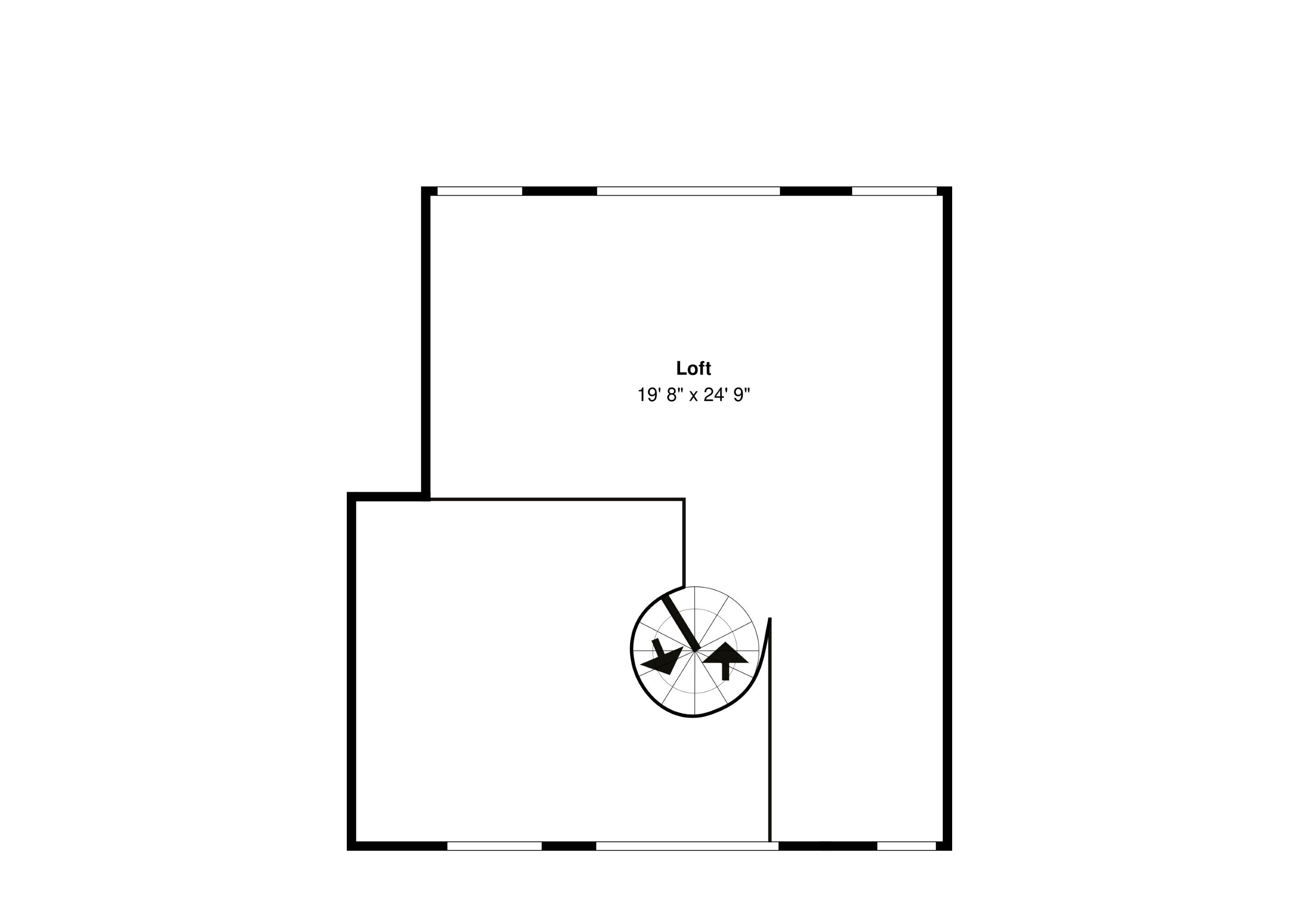 A floor plan with a loft area measuring 19' 8" x 24' 9".