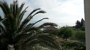 A view of a coastal area with palm trees and a building in the background. - Guest House Lidus (Gradac)