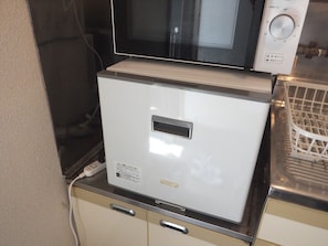 Fridge, microwave, coffee/tea maker