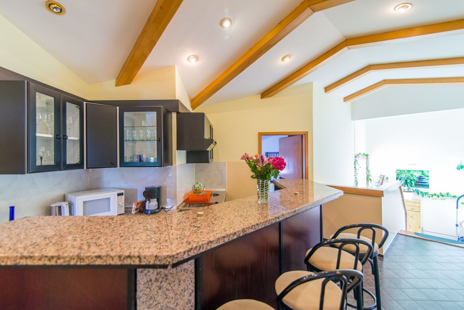 Apartamento conforto, 2 quartos, terraço | Cozinha privada | Geladeira, micro-ondas, cooktop, cafeteira/chaleira