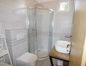 Douche, sèche-cheveux, serviettes fournies, papier toilette