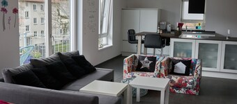 Loft apartment, 60 sqm, living room/bedroom with sofa bed and double bed, balcony