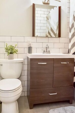 Shower, hair dryer, soap