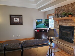 TV, fireplace