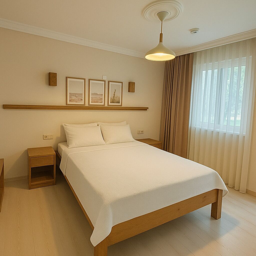 Habitación familiar | Escritorio y ropa de cama 