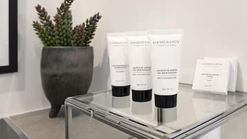 Douche, sèche-cheveux, serviettes fournies, savon