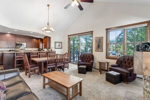 Een televisie, een open haard en een dvd-speler