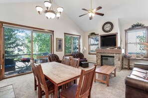 Televisión, chimenea y reproductor de DVD