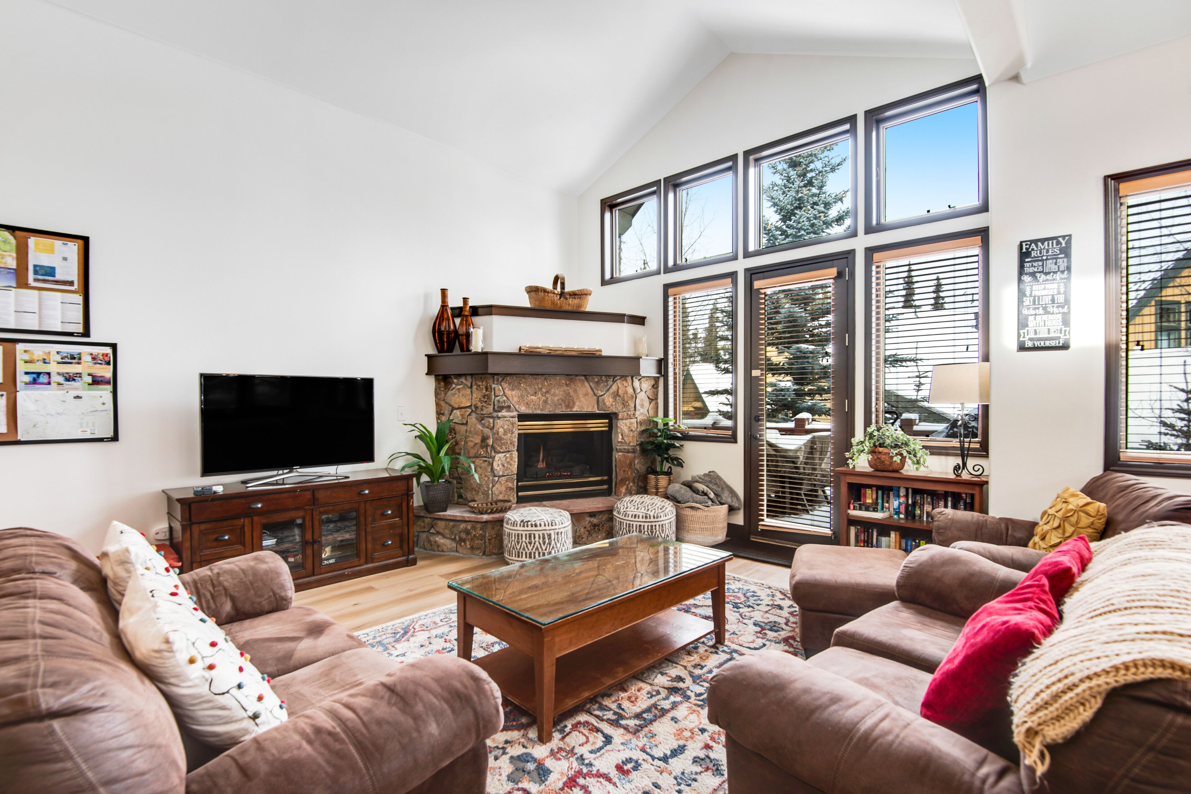 Télévision, cheminée, lecteur de DVD