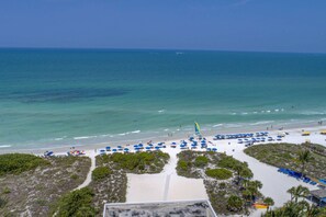 On the beach, sun loungers, beach umbrellas, beach towels - Location, location! Private Beach, Gulf Views from Balcony, Heated Pool, Siesta Sands with King Bed (Sarasota)
