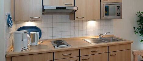 Fridge, microwave, coffee/tea maker, electric kettle