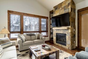 Televisión, chimenea, reproductor de DVD y tenis de mesa 