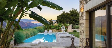 Outdoor pool, pool loungers