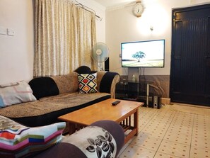 تلفزيون ذكي، مدفأة، كُتُب، مكتبة موسيقى