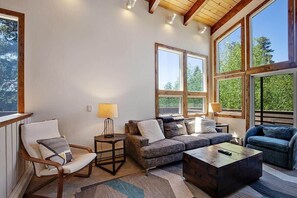 Televisión de pantalla plana, chimenea, videojuegos y libros