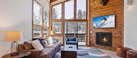 Taulutelevisio, takka, videopelejä, kirjoja