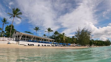 Plage à proximité, chaises longues, serviettes de plage