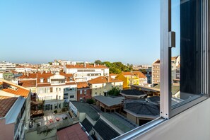 Panoramic views of the city skyline and a body of water.