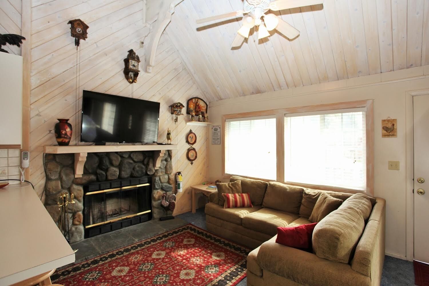 Smart TV, fireplace, foosball