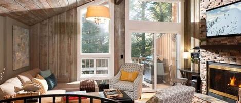 TV connectée, cheminée, jeux vidéo, lecteur de DVD