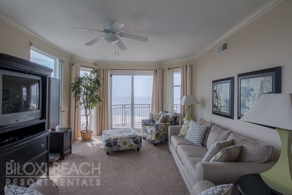 Condo, Multiple Beds, Private Pool, Beach View | Living room - Legacy I 601 (Gulfport)
