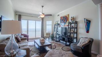 Condo, Multiple Beds, Private Pool, Beach View | Living room | 42-inch TV with cable channels