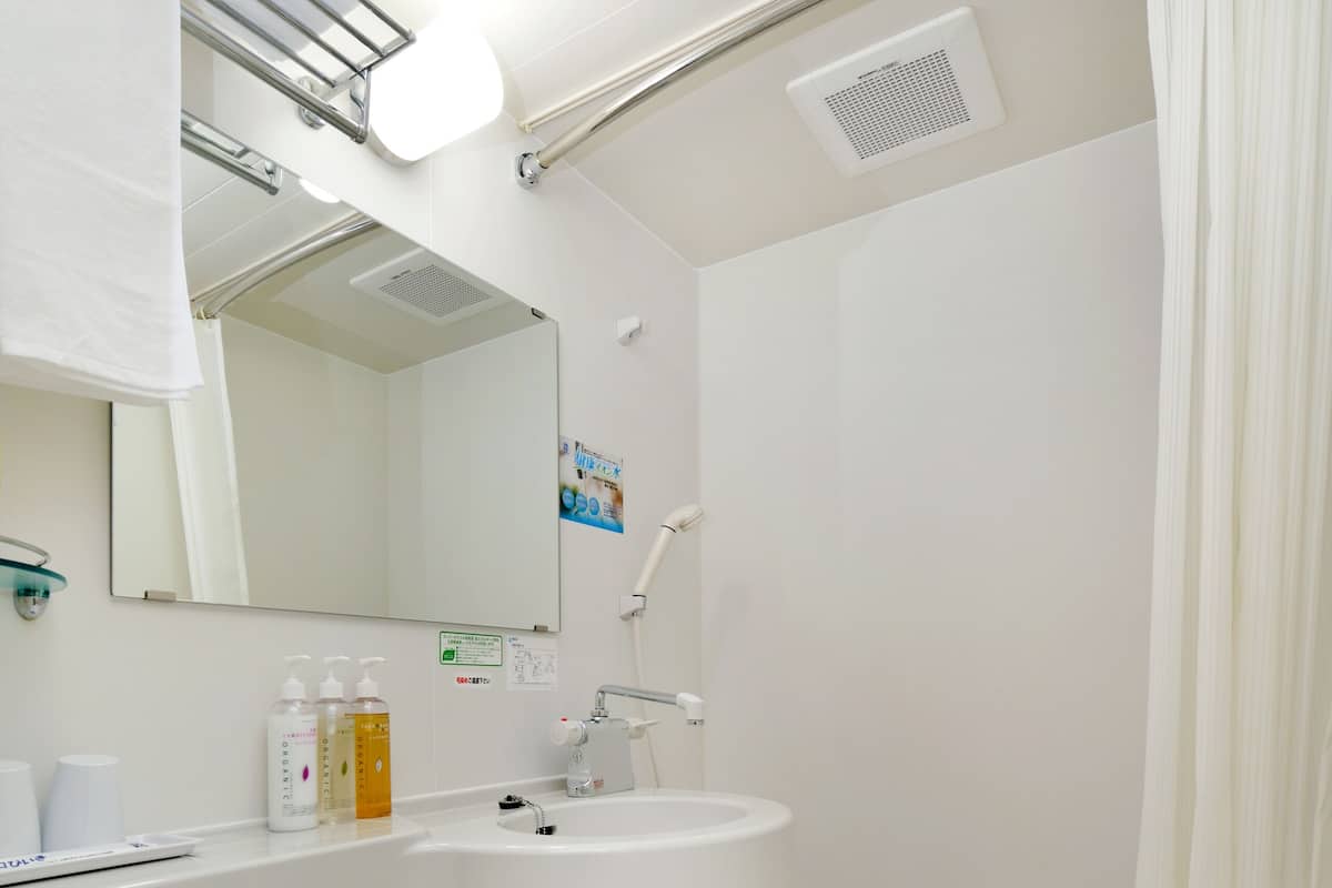 Combined shower/bathtub, free toiletries, hair dryer, slippers