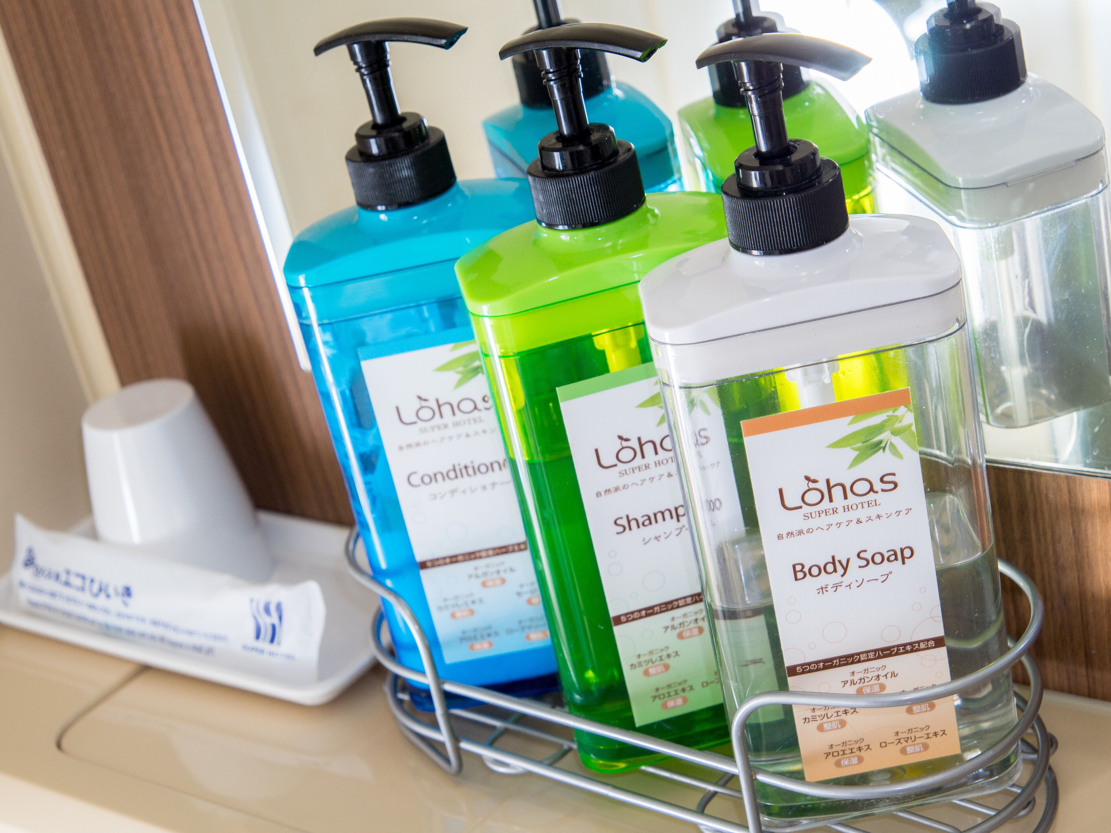 combined shower/bathtub, free toiletries, hair dryer, slippers