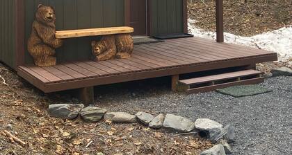 The Denali cabin, beautiful wood interior and vaulted ceilings.