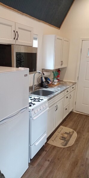 Fridge, microwave, stovetop, coffee/tea maker - Beautiful Attu Island, nautical themed cabin.  (Seward)